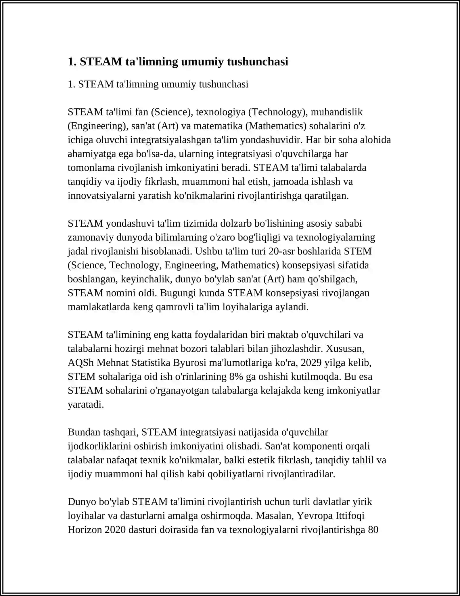O'ZBEKISTON RESPUBLIKASINING "TA'LIM TOG'RISIDA"GI QONUNI.STEAM TA'LIM 4