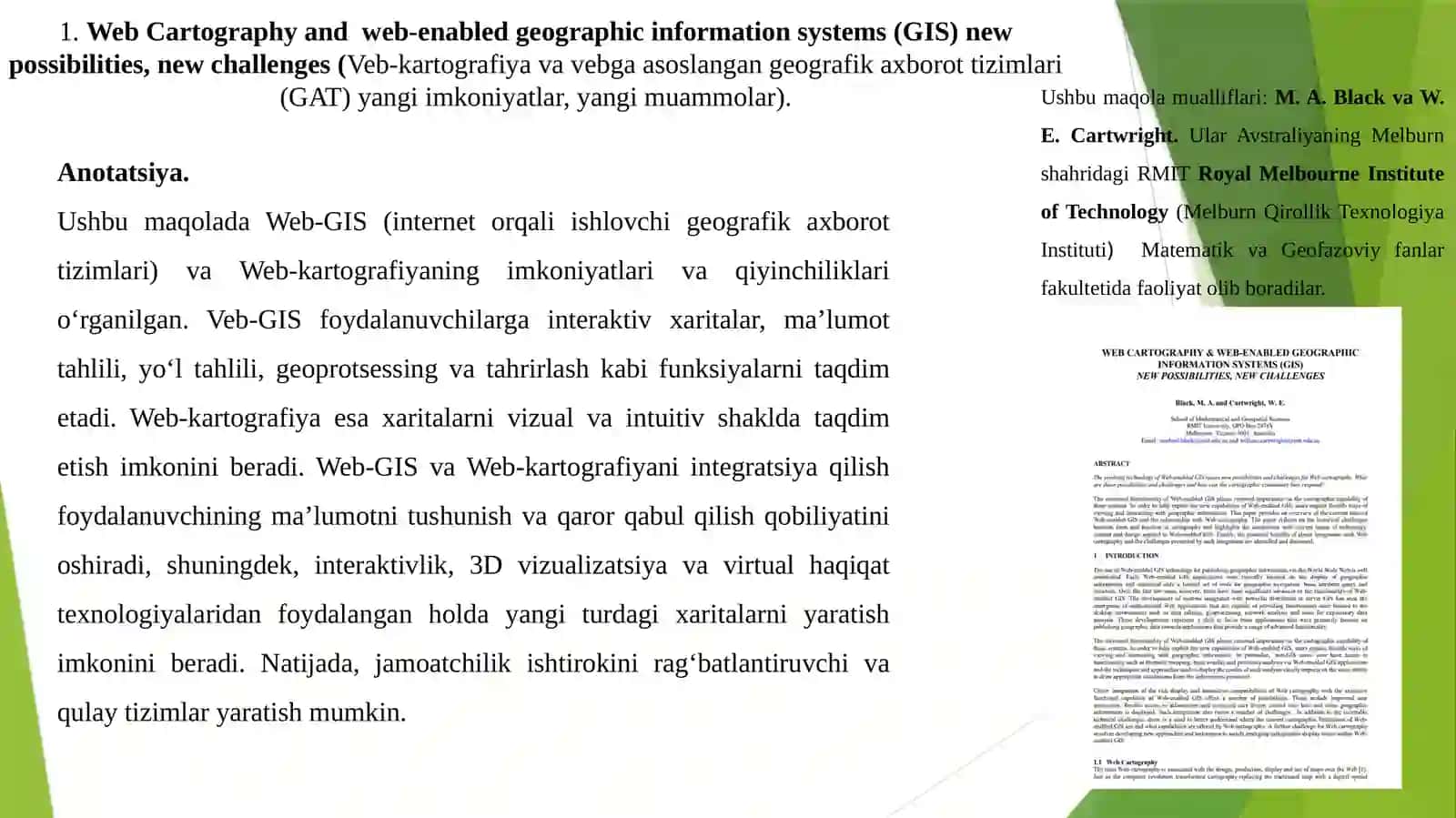 XORIJIY OLIMLARNING WEB-KARTOGRAFIYAGA BOG‘LIQ BO‘LGAN ILMIY ISHLARNI O‘RGANISH VA TAHLIL QILISH 4