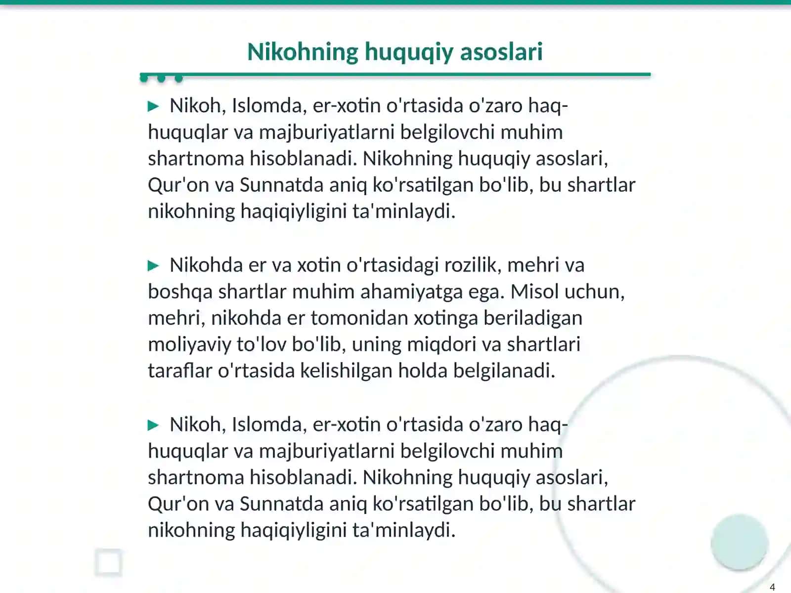 Islom huquqshunosligida oila, nikoh, taloq, idda, zihor tushunchalari 4