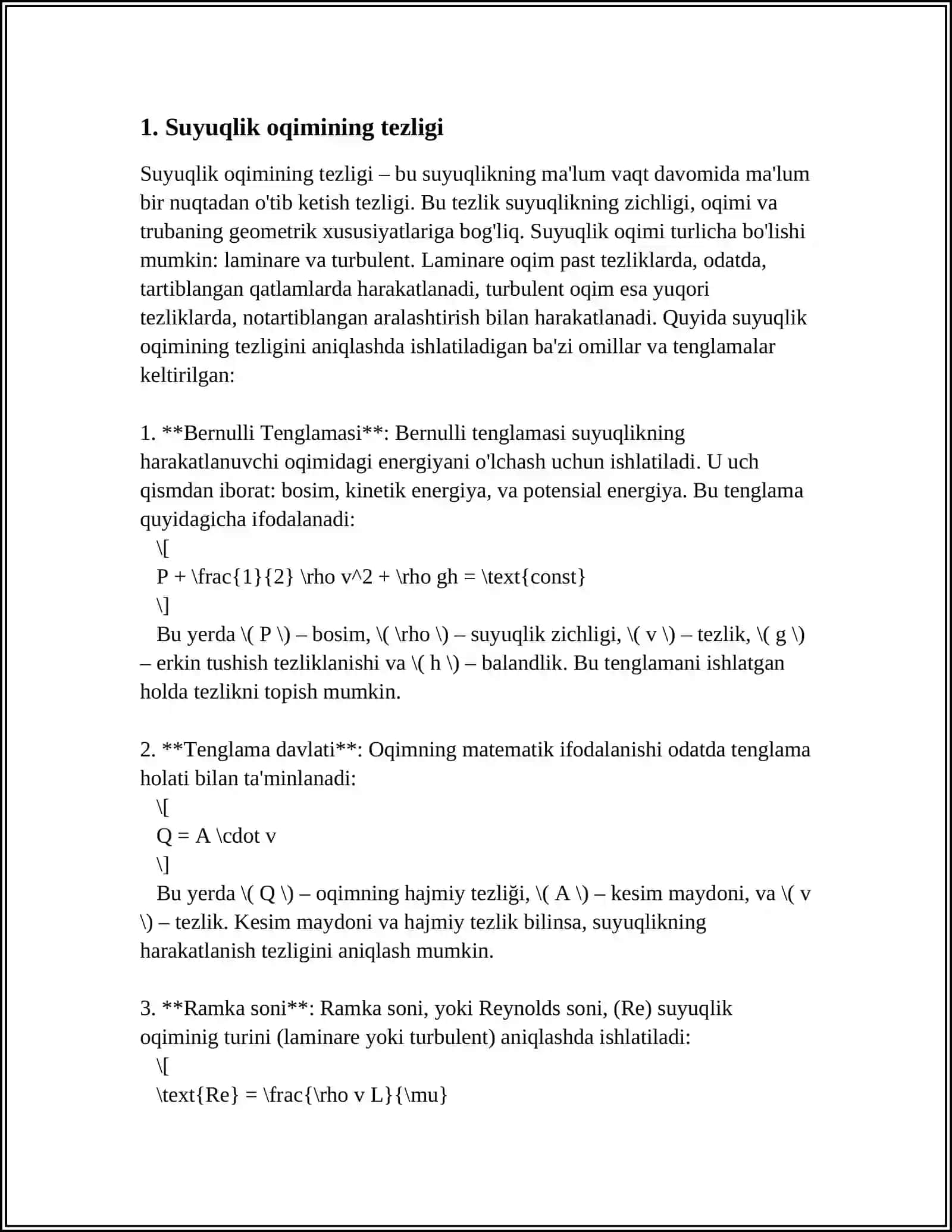 SUYUQLIKNING TEZLIGI VA SARFI 4