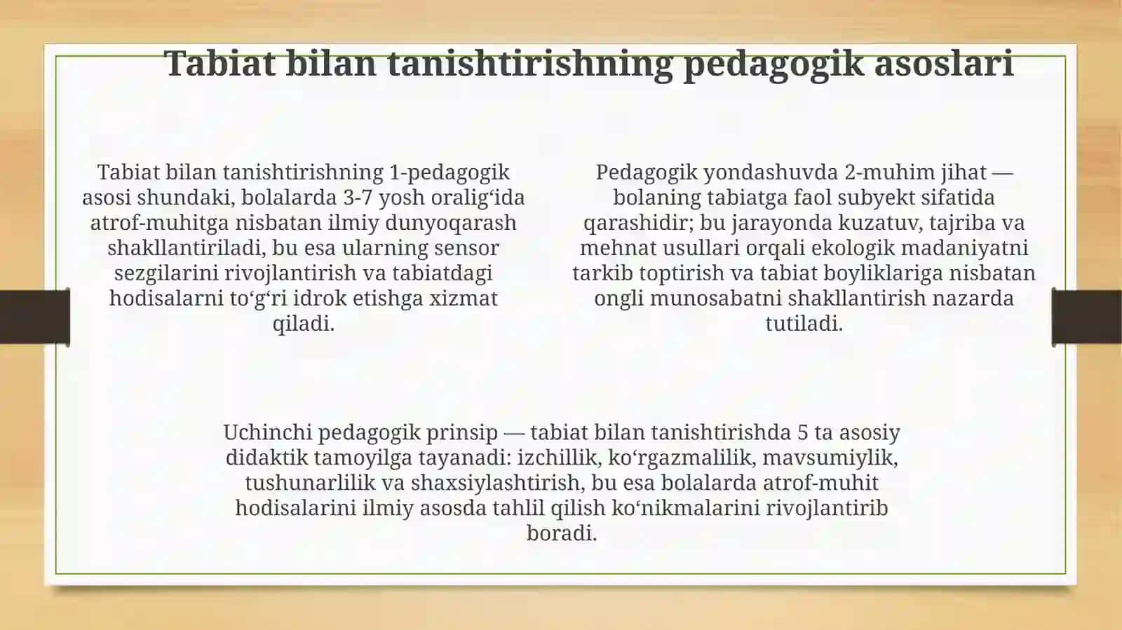 Ilk qadam davlat dasturida tabiat bilan tanishtirish mazmuni 4