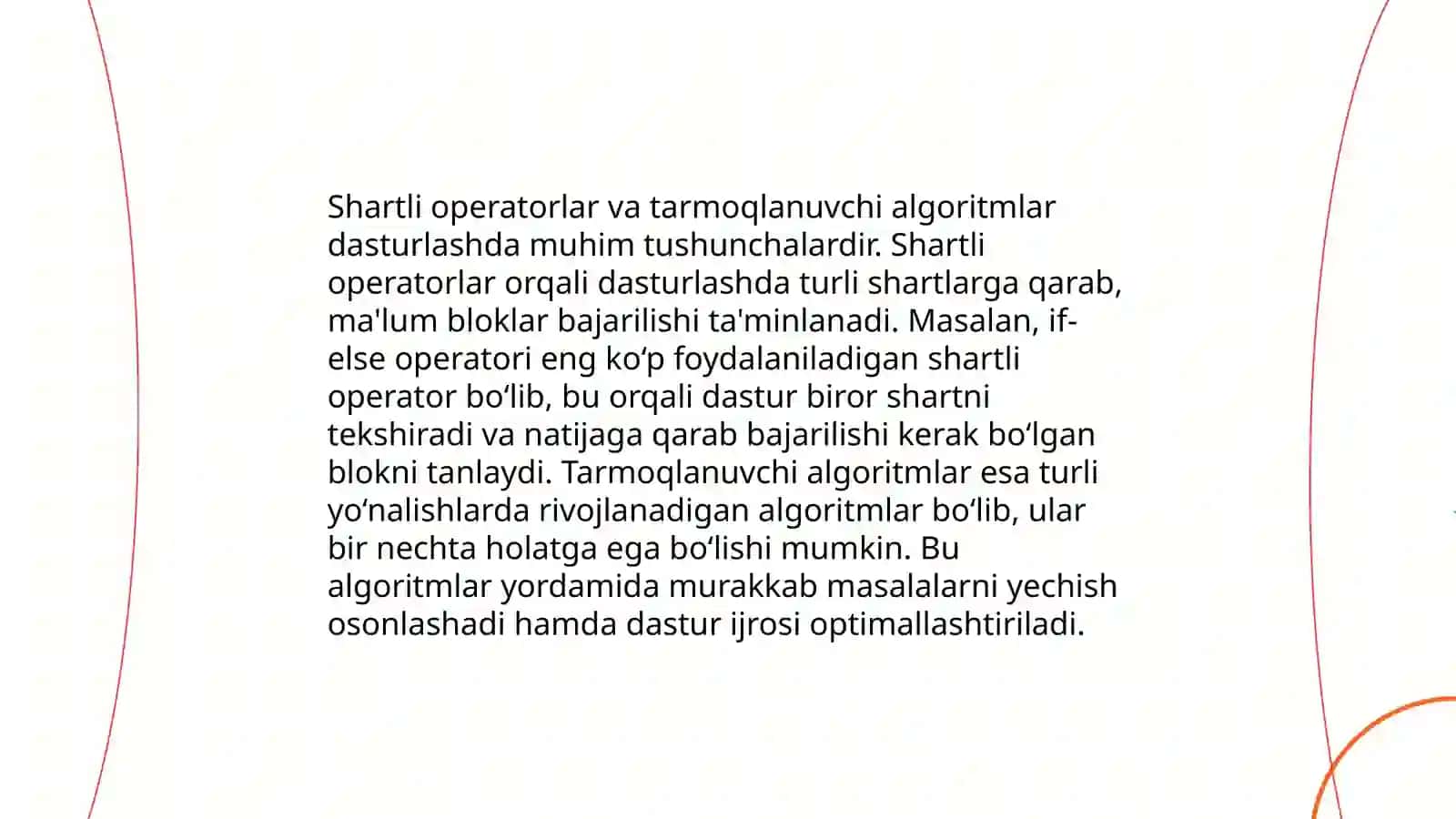 Oddiy, tarmoqlanuvchi va takrorlanuvchi algoritmlarga soha bo'yicha berilgan variantlarni ishlatgan xolda dasturlar yaratish 4