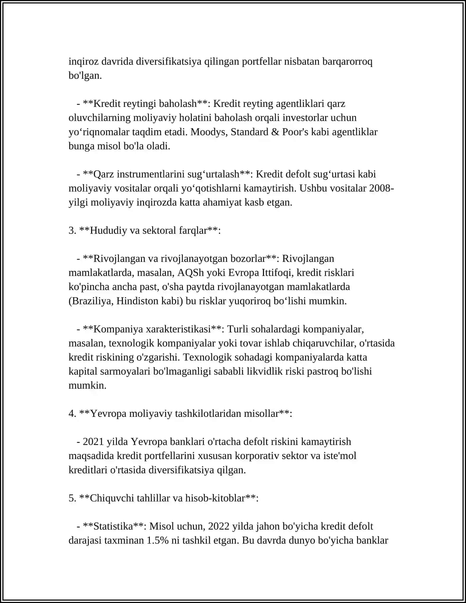 INVESTITSION KREDITLASH FAOLIYATIDA KREDIT RISKINI SAMARALI BOSHQARISHNI TAKOMILLASHTIRISH 4
