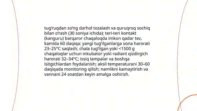 Muddatiga yetib tug'ilgan va chala tug'ilgan chaqaloqlarni parvarish qilishda hamshiraning vazifalari 4