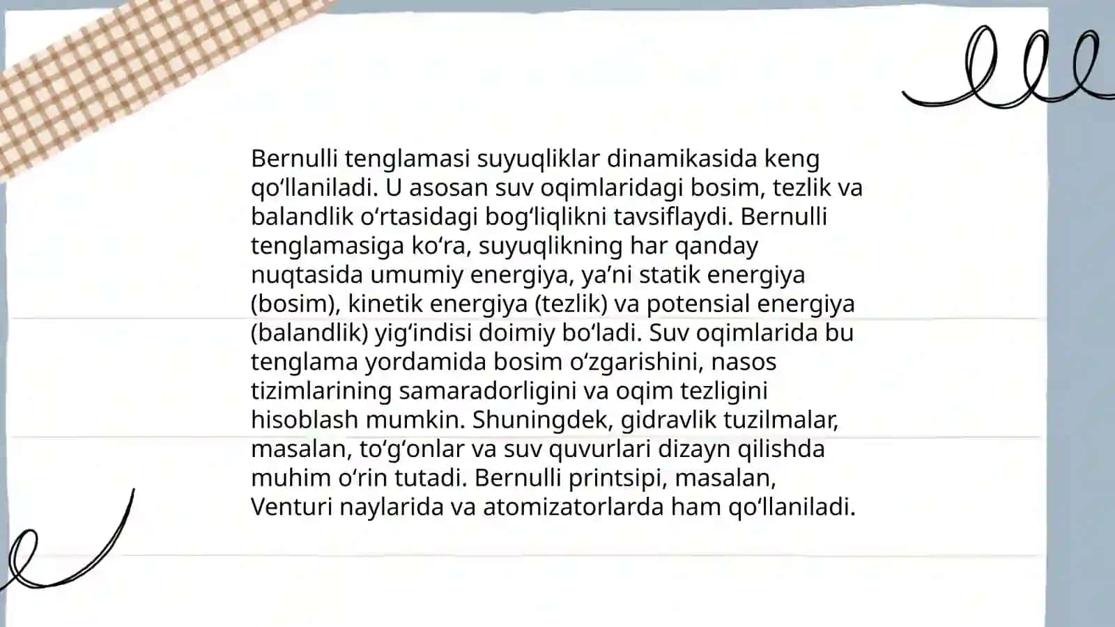 Bernulli tenglamasi va uning ishlab chiqarish xavfsizligida qoʻllanilishi 4