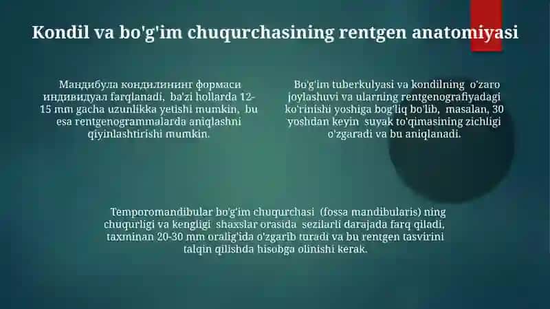 Kalla suyaklarining birlashuvi chakka pastki-jağ bõğimi suyak va bõğimlarning rentgen anatomiyasi 4