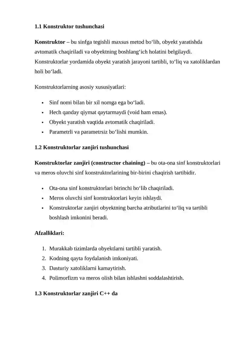 Konstruktorlar zanjiri bilan sinflarni tashkil etish 4