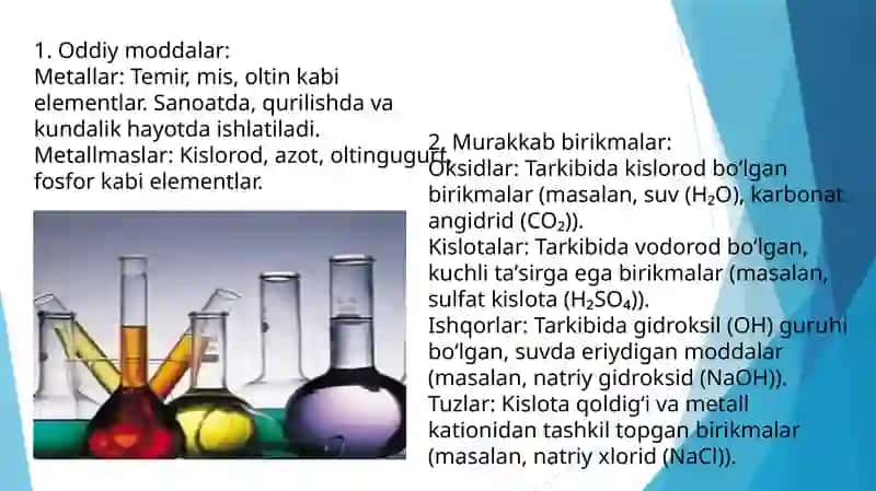 NOORGANIK BIRIKMALARNING ASOSIY SINFLARI.OKSIDLAR, ASOSLAR, KISLOTALAR VA TUZLAR 4