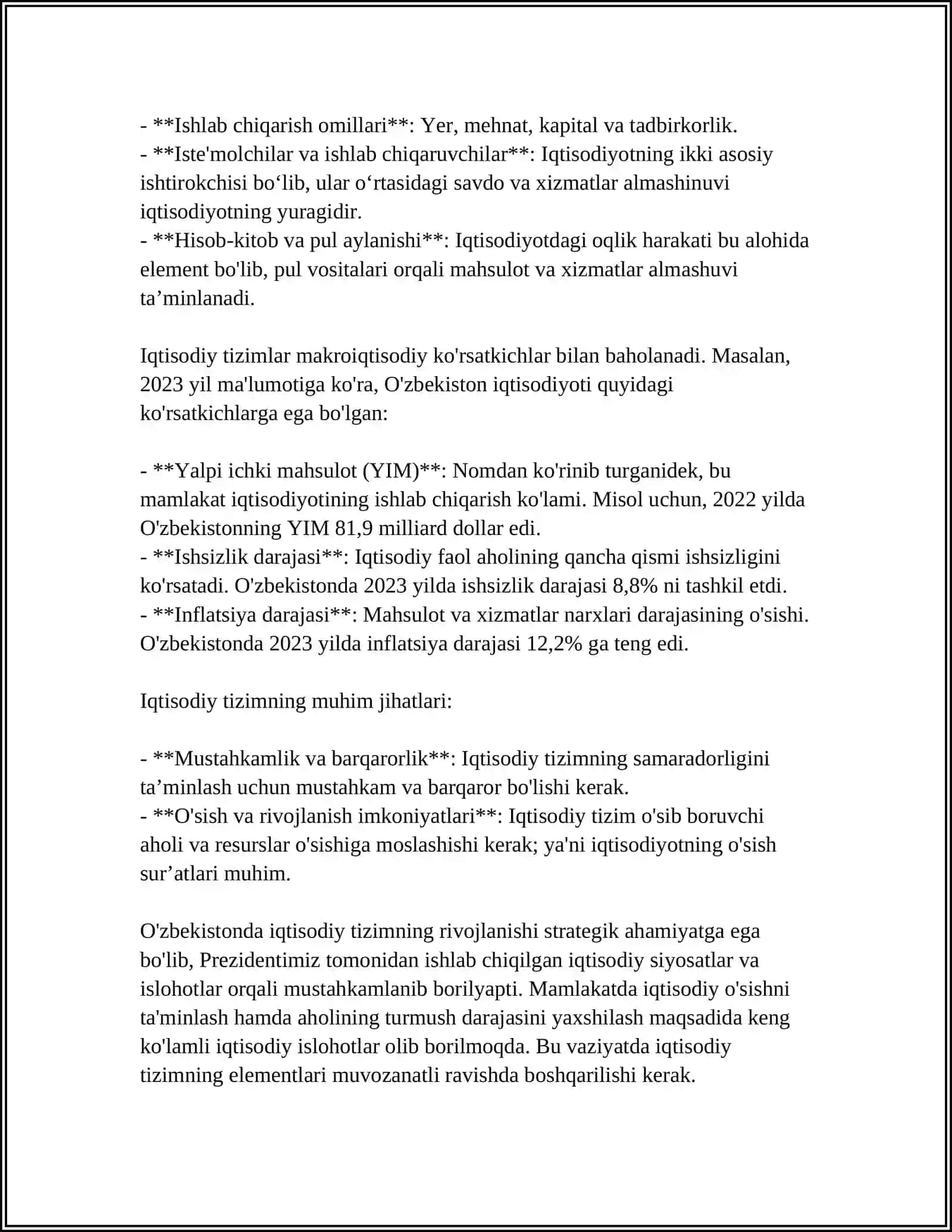 O'ZBEKISTON RESPUBLIKASINING IQTISODIY TIZIMI.XUSUSIY MULKNING DAXLSIZLIGI HAMDA DAVLAT TOMONIDAN MUHOFAZA QILINISHI 4