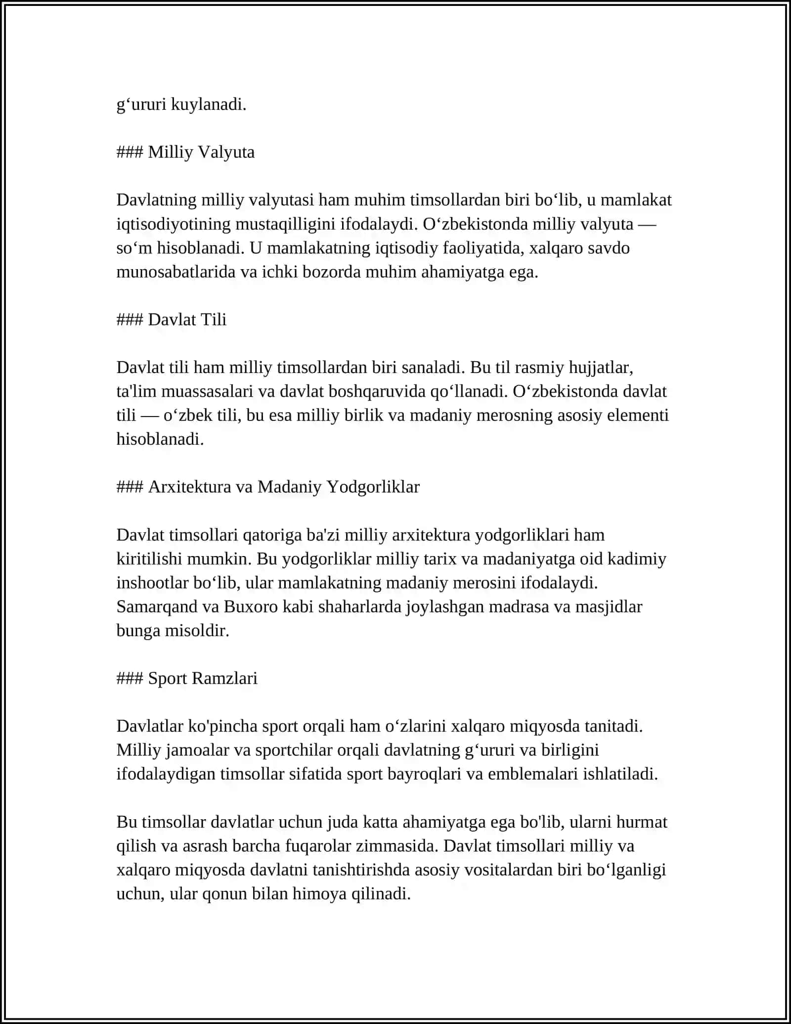 DAVLAT RАMZLАRI. MUSTАQIL O'ZBEKISTONDА HOKIMIYATLАR BO'LINISHI PRINSIPLARI 4