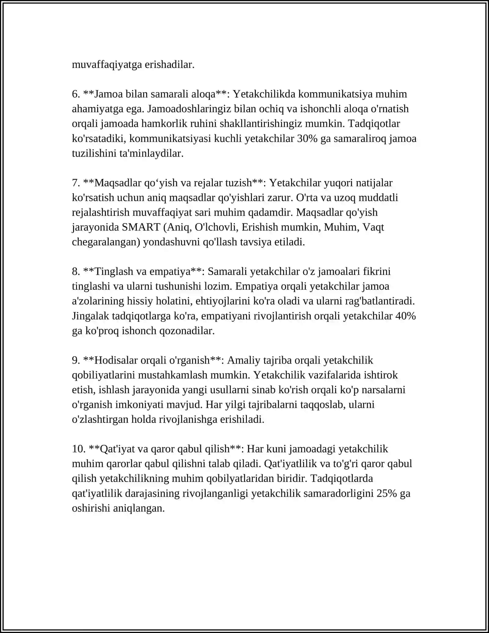 LIDERLIK SIFATLARINI RIVOJLANTIRUVCHI METOD, TAVSIYA VA OʻYINLAR 4