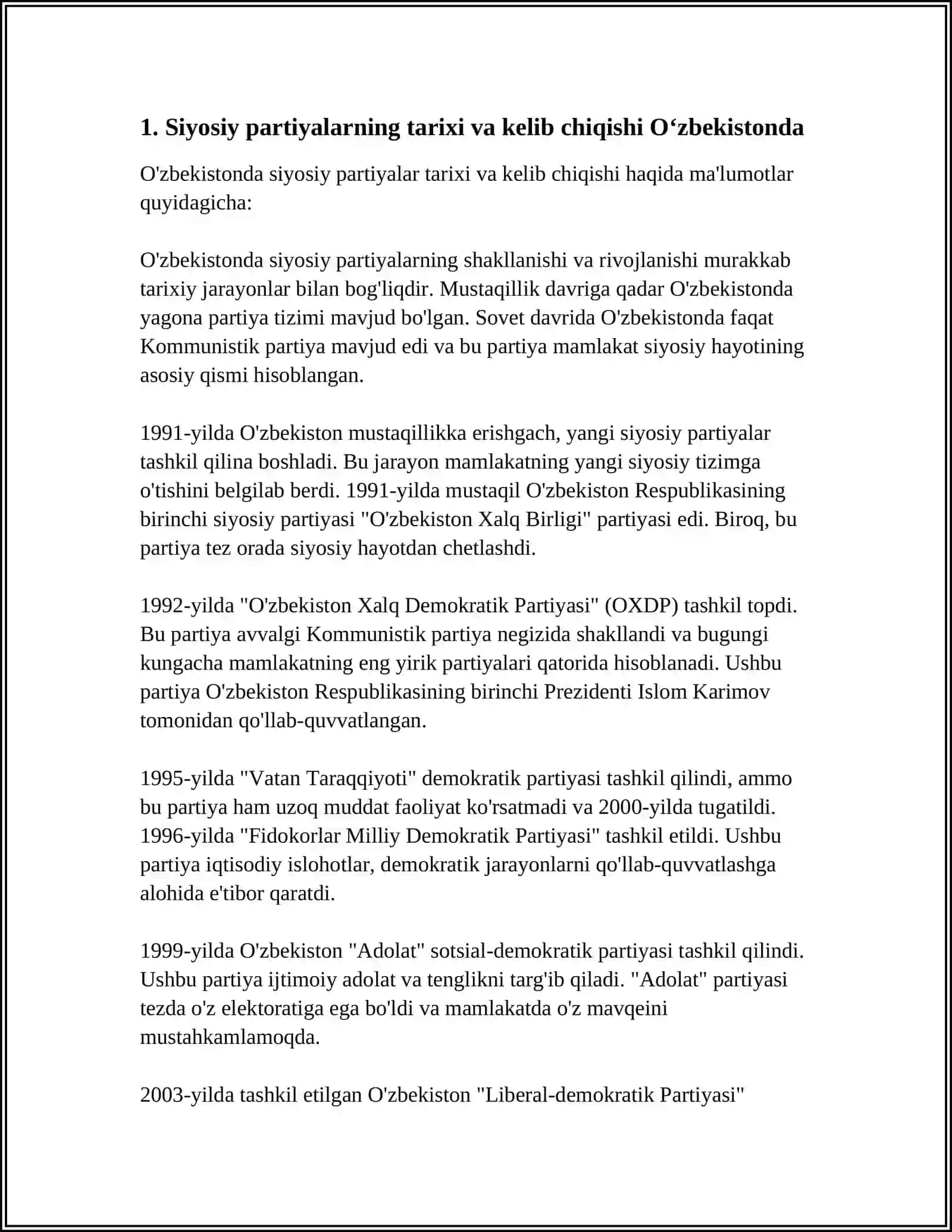 O‘ZBEKISTONDA SIYOSIY PARTIYALAR VA HARAKATLAR PAYDO BO‘LISHI 4