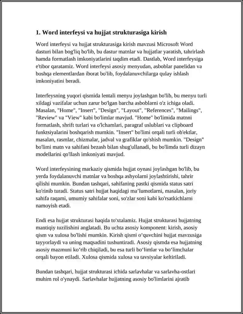 WORD MATIN TAXRIRLAGICHIDA JADVAL RASM FORMULA MATNLAR STRUKTURASI BILAN ISHLASH 4