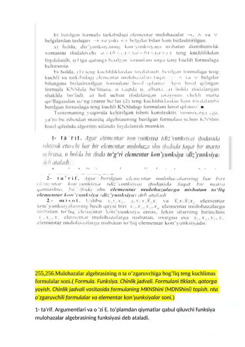 Mulohazalar algebrasi formulasining dizyunktiv normal shakllari 4