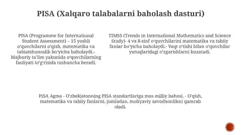Timss, Pisa Agma, Talis Halqaro Baholash Dasturlariga Doir Test Namunalar Bilan Tanishtirish 4
