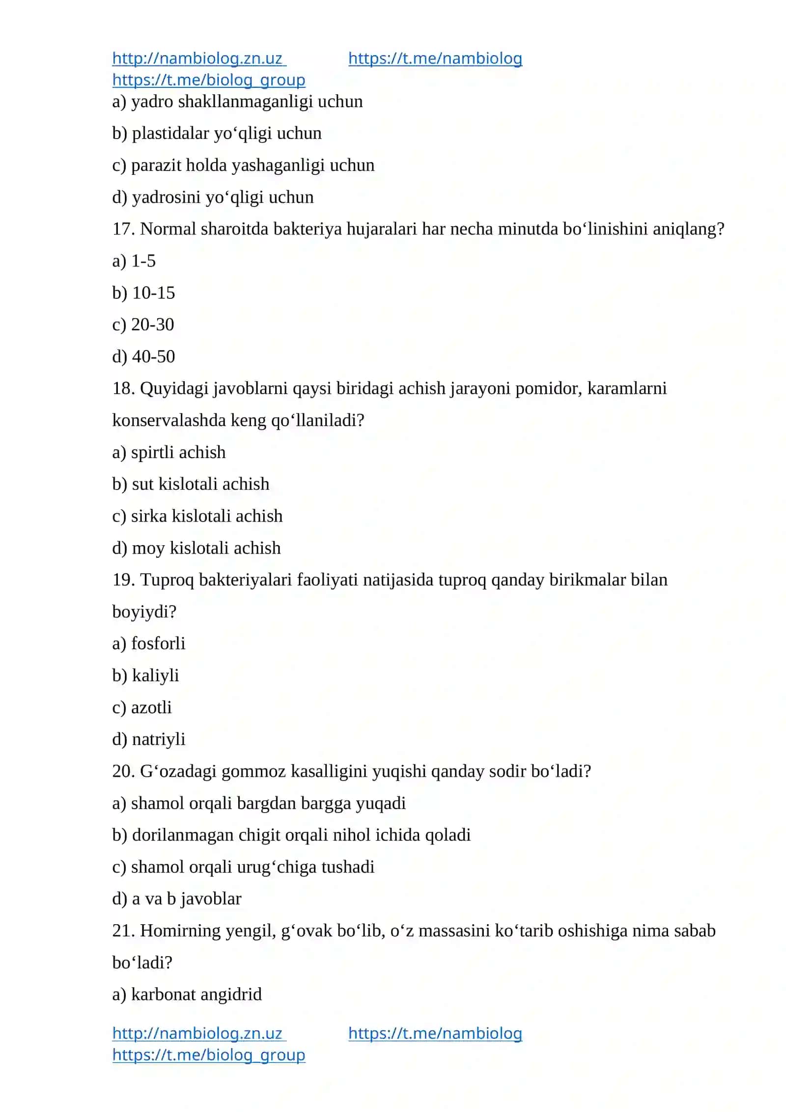 Biologiya Test Savollari 4