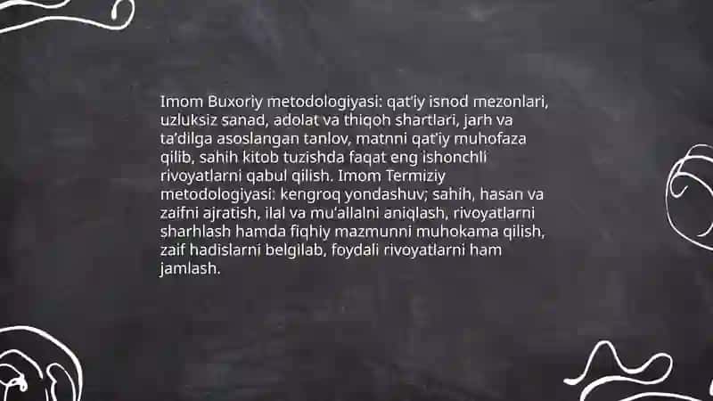 Imom Buxoriy va Imom Termiziyning hadis ilmiga qoʻshgan hissalarini qiyosiy tahlili 4