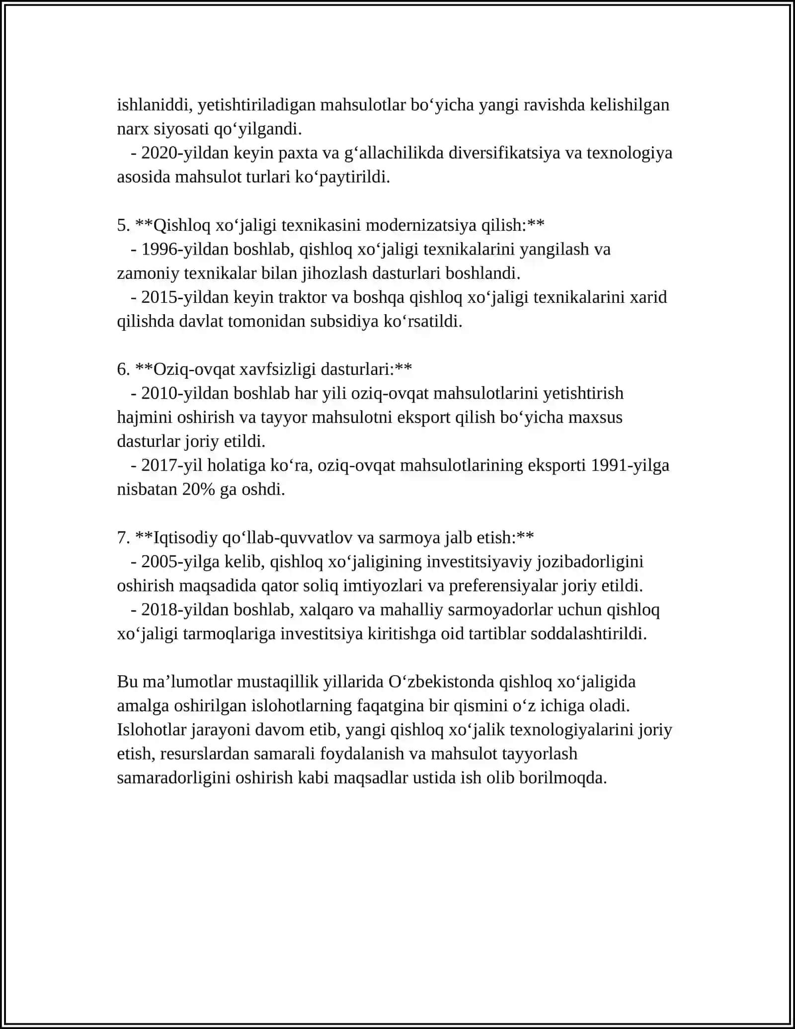 MUSTAQILLIK YILLARIDA QISHLOQ XO’JALIGI VA SANOAT SOHASIDAGI O’ZGARISHLAR 4
