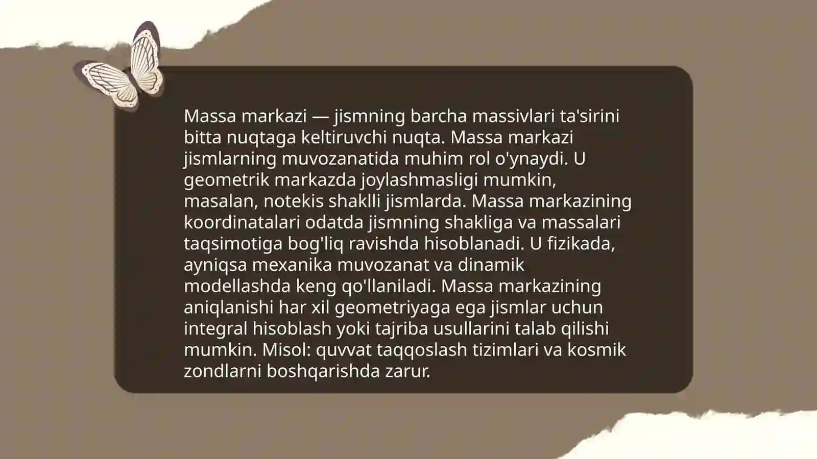 Moddiy nuqtalar sistemasining harakati. Massa markazi 4