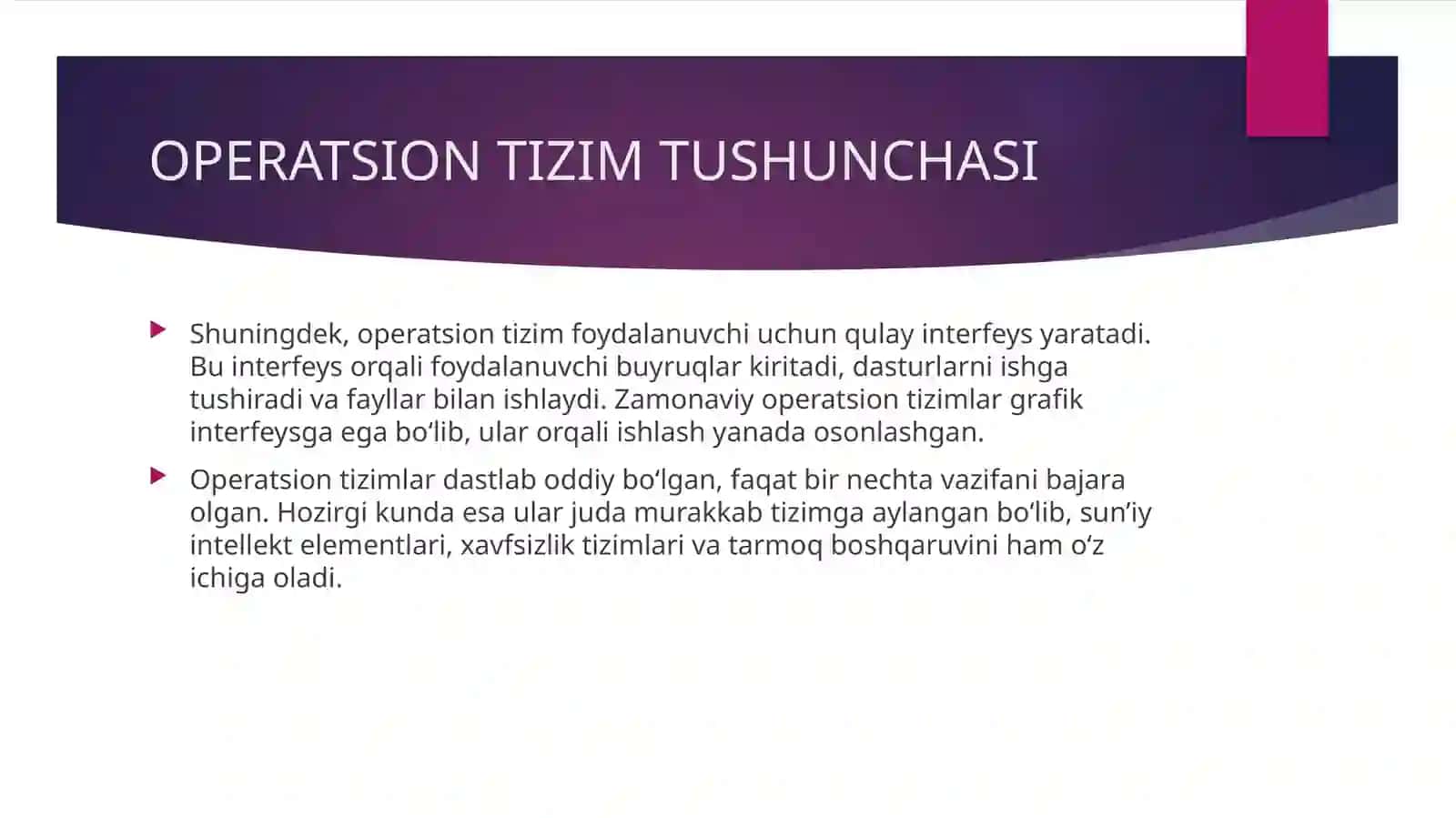 OPERATSION TIZIMLAR TARIXI TURLARI VAZIFALARI VA ULARGA DOIR MISOLLAR 4