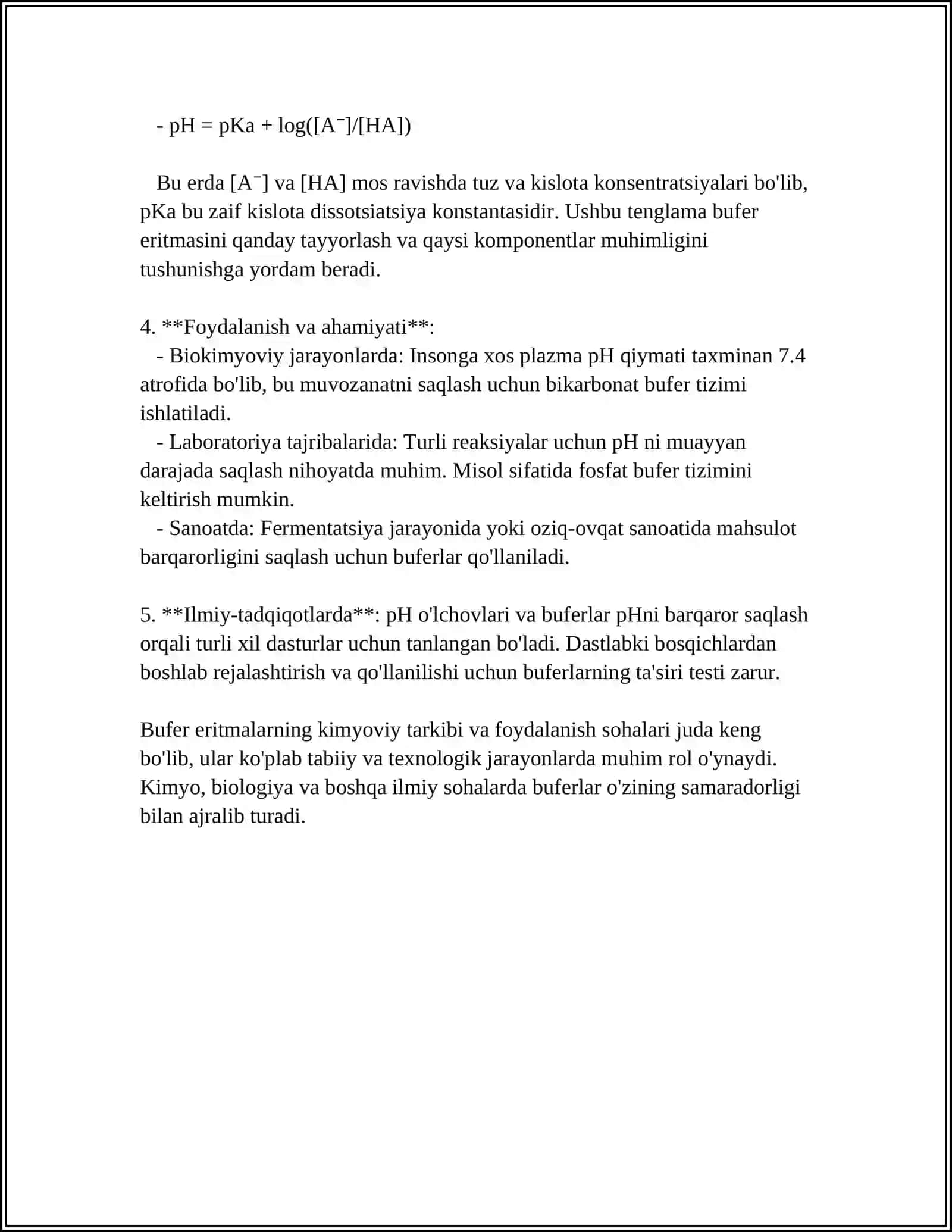 BIOLOGIK AHAMIYATGA EGA BOʻLGAN BUFER ERITMALARNI PHINI HISOBLASH 4
