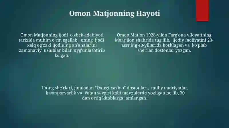 Omon Matjon hayoti va "Eng so‘nggi xazina" she'ri 4