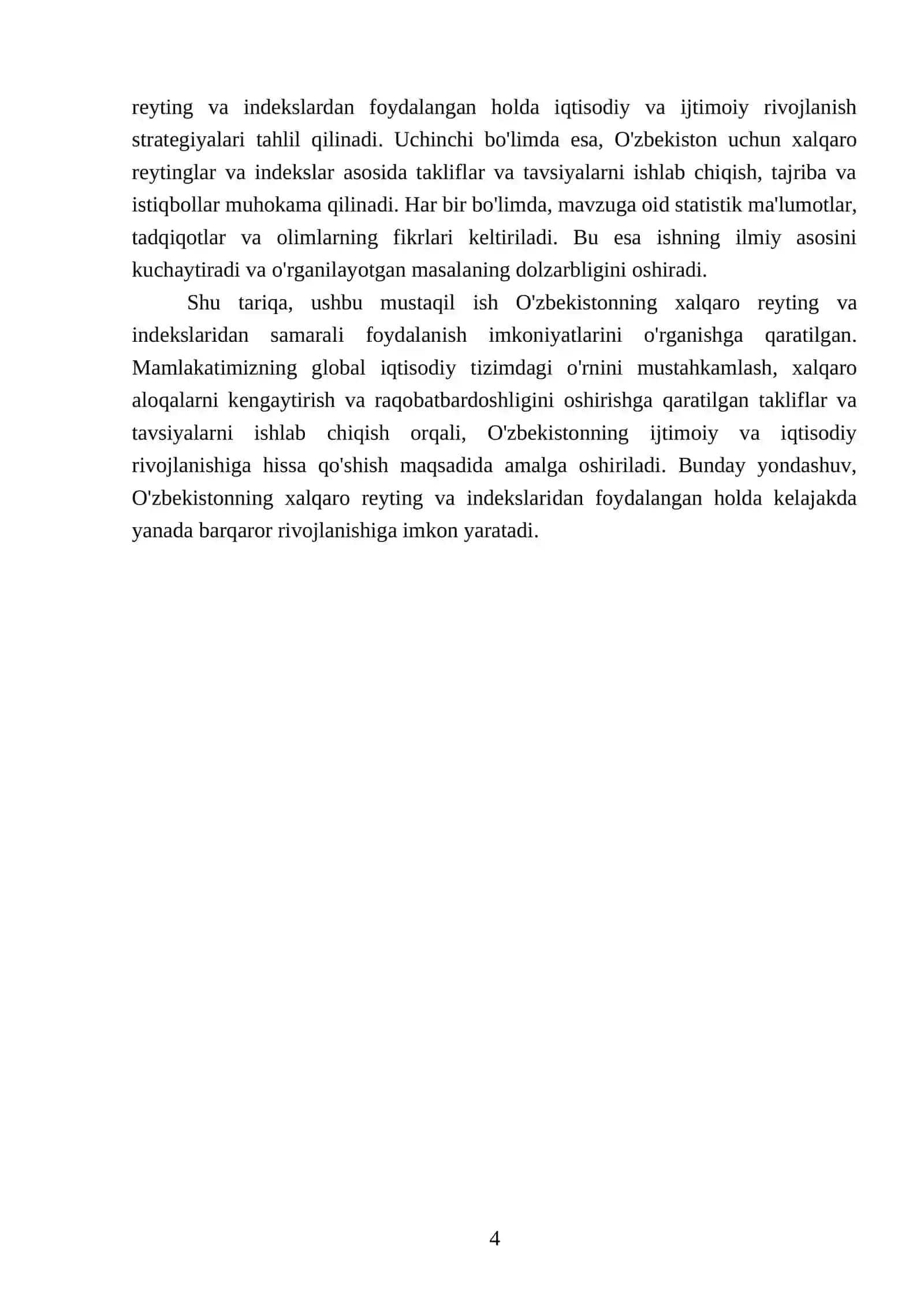 O'ZBEKISTONNING XALQARO REYTING VA INDEKSLARIDAN FOYDALANISH: TAKLIF VA TAVSIYALAR 4