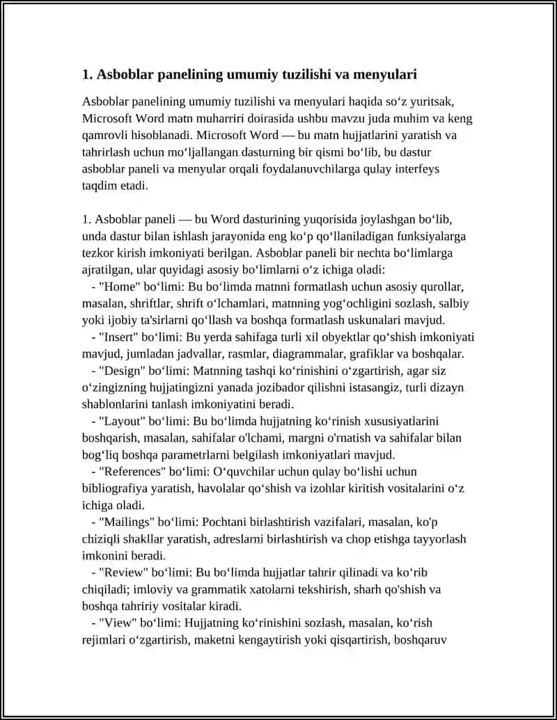 WORD MATN MUHARRIRI. WORD MATN MUHARRIRI ASBOBLARI PANELI 4
