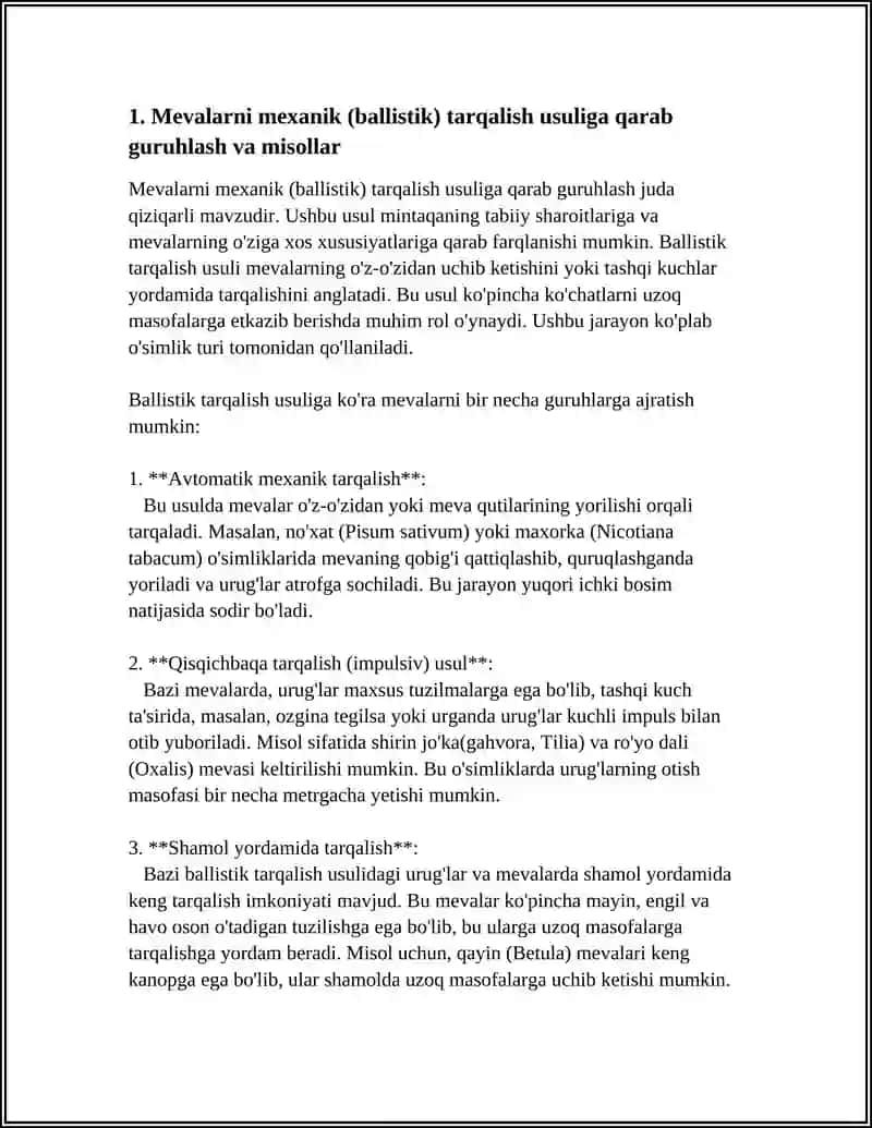MEVALARNI MEXANIK VA BIOLOGIK TARQALISH USULLARIGA QARAB GURUHLASH VA KOʻRGAZMA QILISH 4