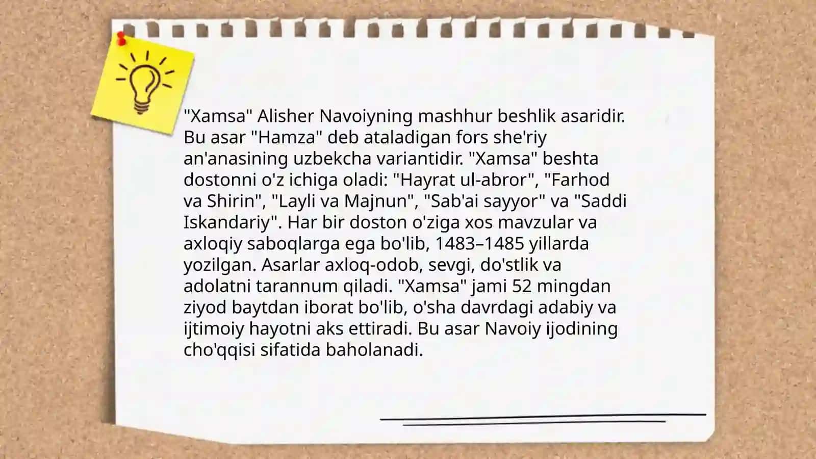 Xamsa dostonlaridan beshtadan bayt yod olish 4