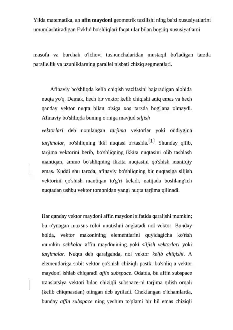 Affin va Evklid fazolaridagi kvadratikalarning o‘zaro bog‘liqligi 4