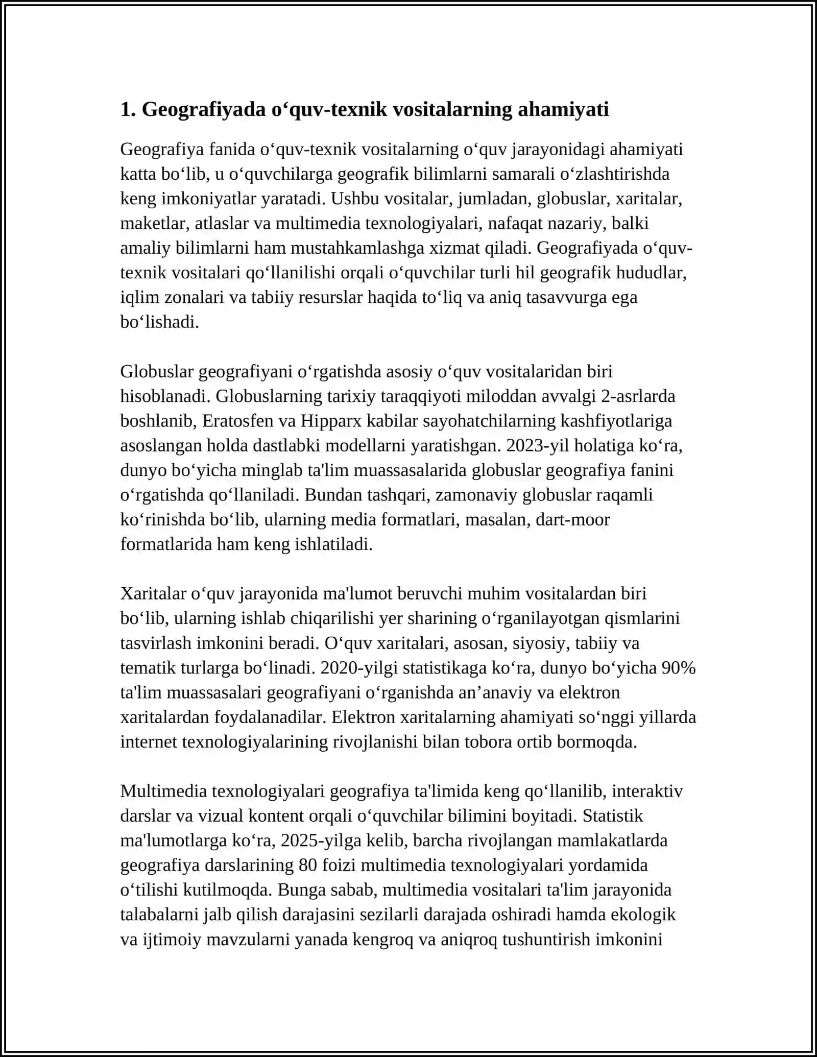 GEOGRAFIYADA SINFDAN TASHQARI MASHG'ULOTLARNI TASHKIL ETISHDA ÒQUV TEXNIK VOSITALARIDAN FOYDALANISH YULLARI 4