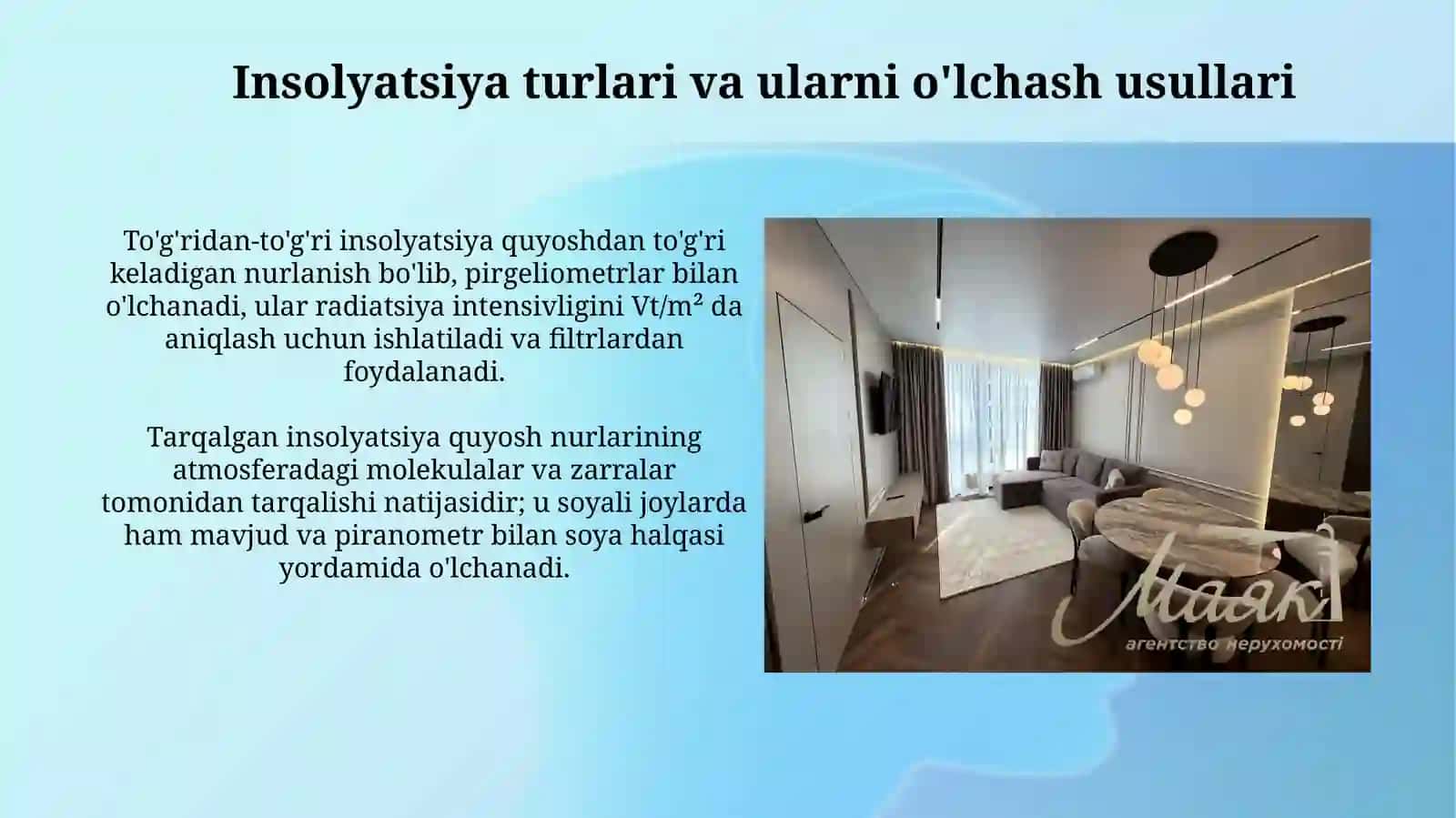 Xonalarning insolyatsiyasi hagida tushuncha, uning ahamiyati 4