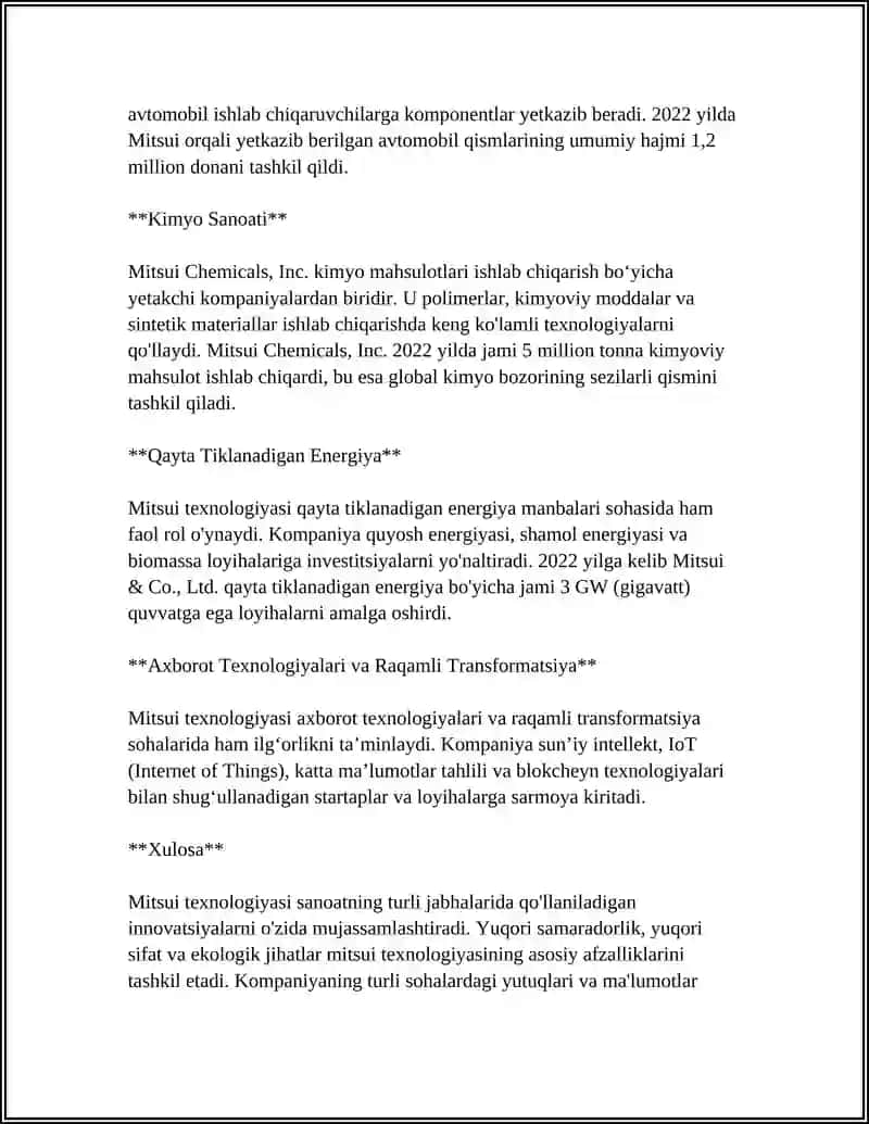 MITSUI TEXNOLOGIYASI BO‘YICHA POLIETILEN ISHLAB CHIQARISHNI BOSHQA TEXNOLOGIYALARGA O‘XSHASHLIKLARI FARQI VA AFZALLIKLARI 4