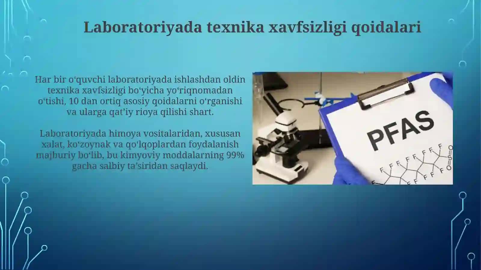 Labaratoriya mashgʻulotida texnika xavfsizligi bilan tanishish. Muhit pH va bufer eritmalar 4