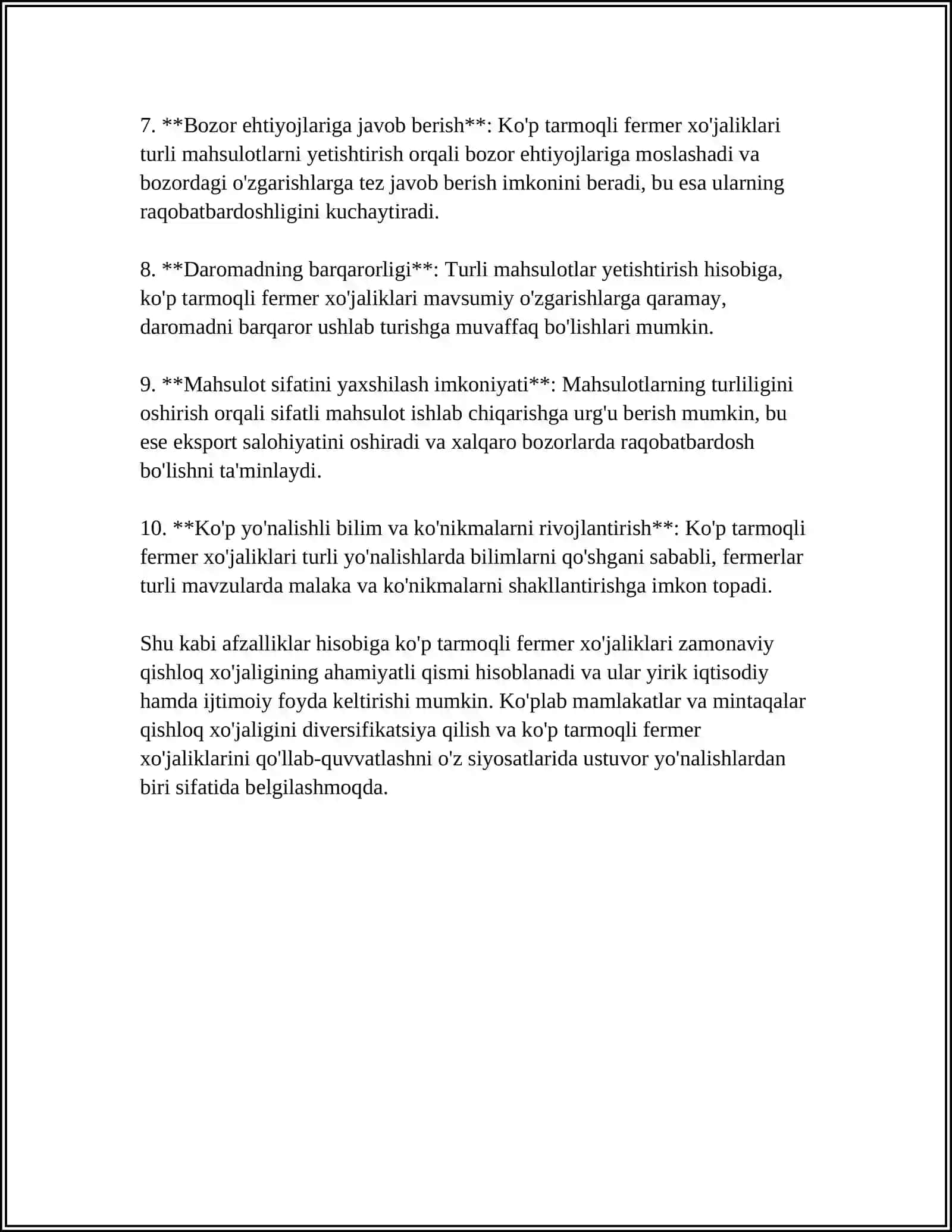 Ko'p tarmoqli fermer xo'jaliklarining afzalliklari 4
