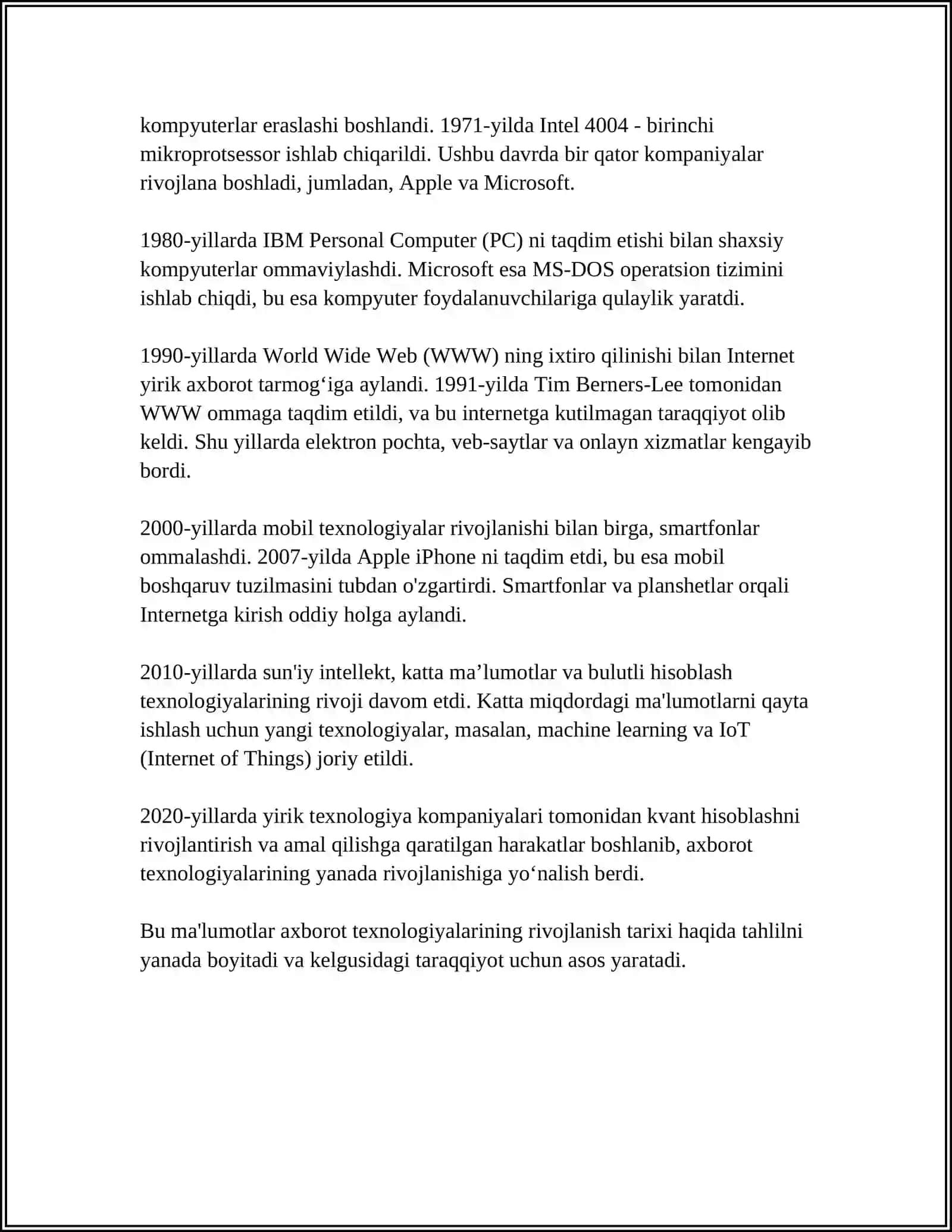 AXBOROT TEXNOLOGIYALARI EVOLYUTSIYANING BOSQICHLARI, AXBOROT TEXNOLOGIYALARIDAN AQLLI JAMIYATGACHA 4