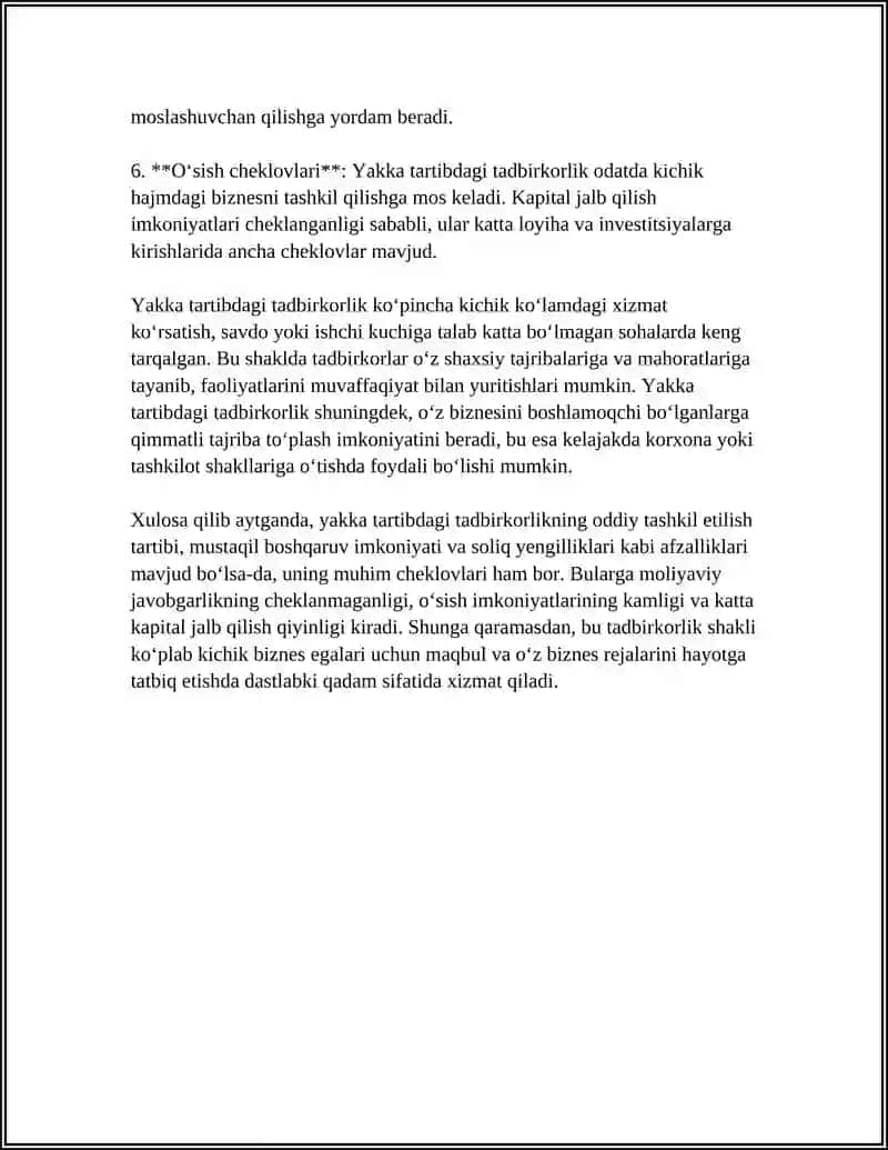 Yakka tartibdagi tadbirkorlikning xususiyatlari 4