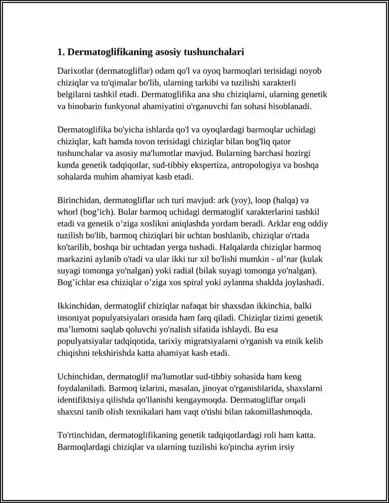 DERMATOGLIFIKA, POPULATSION STATISTIKA, MOLEKULYAR GENETIKA USULLARI 4