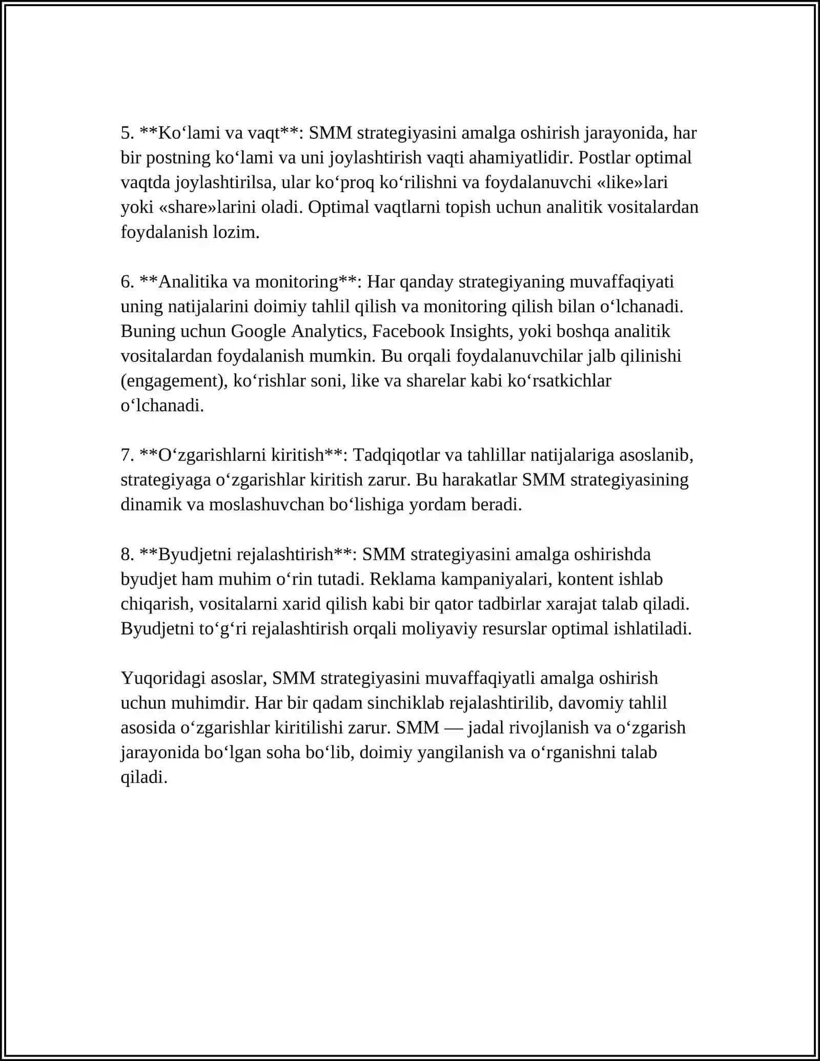 SMM STRATEGIYASI VA TA'LIMIY IJTIMOIY KANALLARNI YARATISHGA STRATEGIYA TUZISH 4