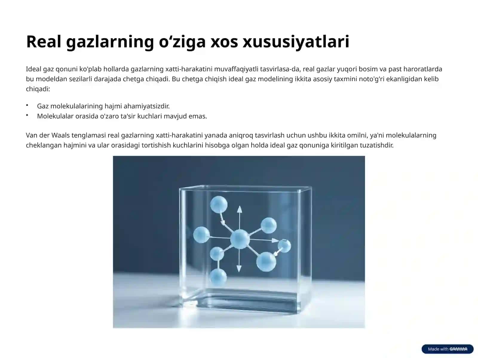 Van-der-Vaals tenglamasi va izotermalari. Real gazning ichki energiyasi 4