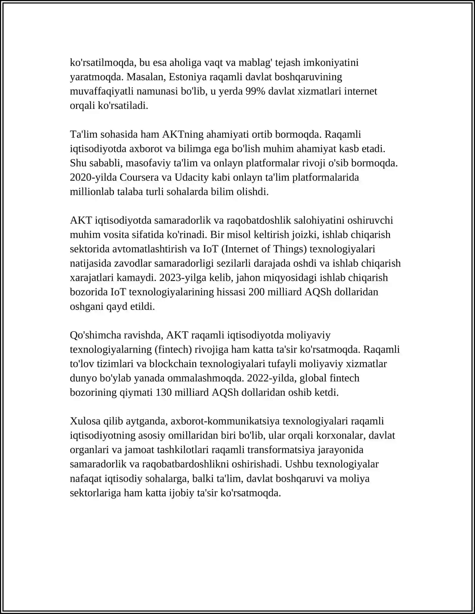 RAQAMLI IQTISODIYOTNI RIVOJLANTIRISHDA AXBOROT KOMMUNIKATSIYA TEXNOLOGIYALARINI OʼRNI 4