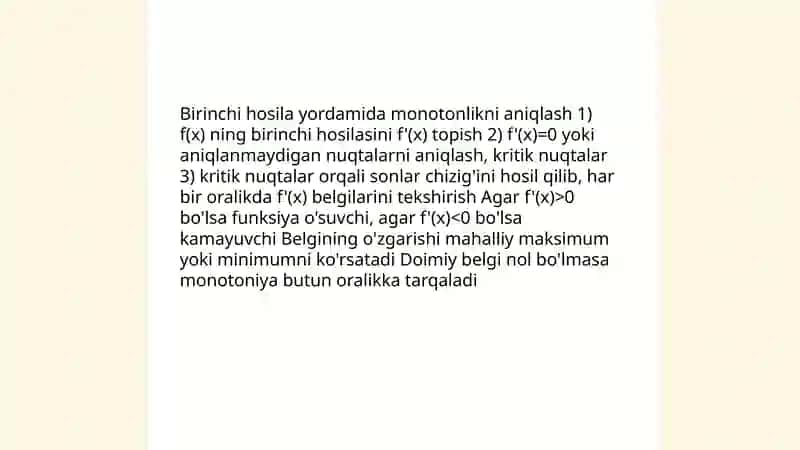 Funksiya monotonligi, qavariqlik va botiqlik oraliqlari 4