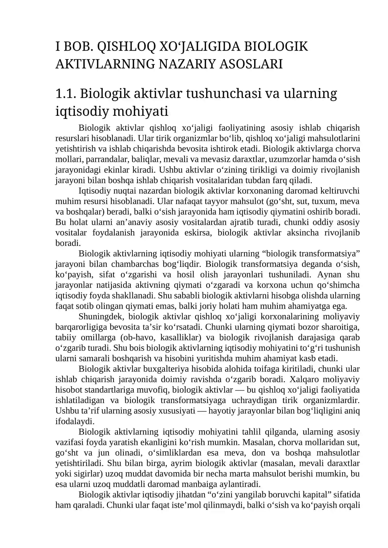 Qishloq xo'jaligi faoliyatida biologik aktivlarni hisobga olish va baholashning o'ziga xos jihatlari 4