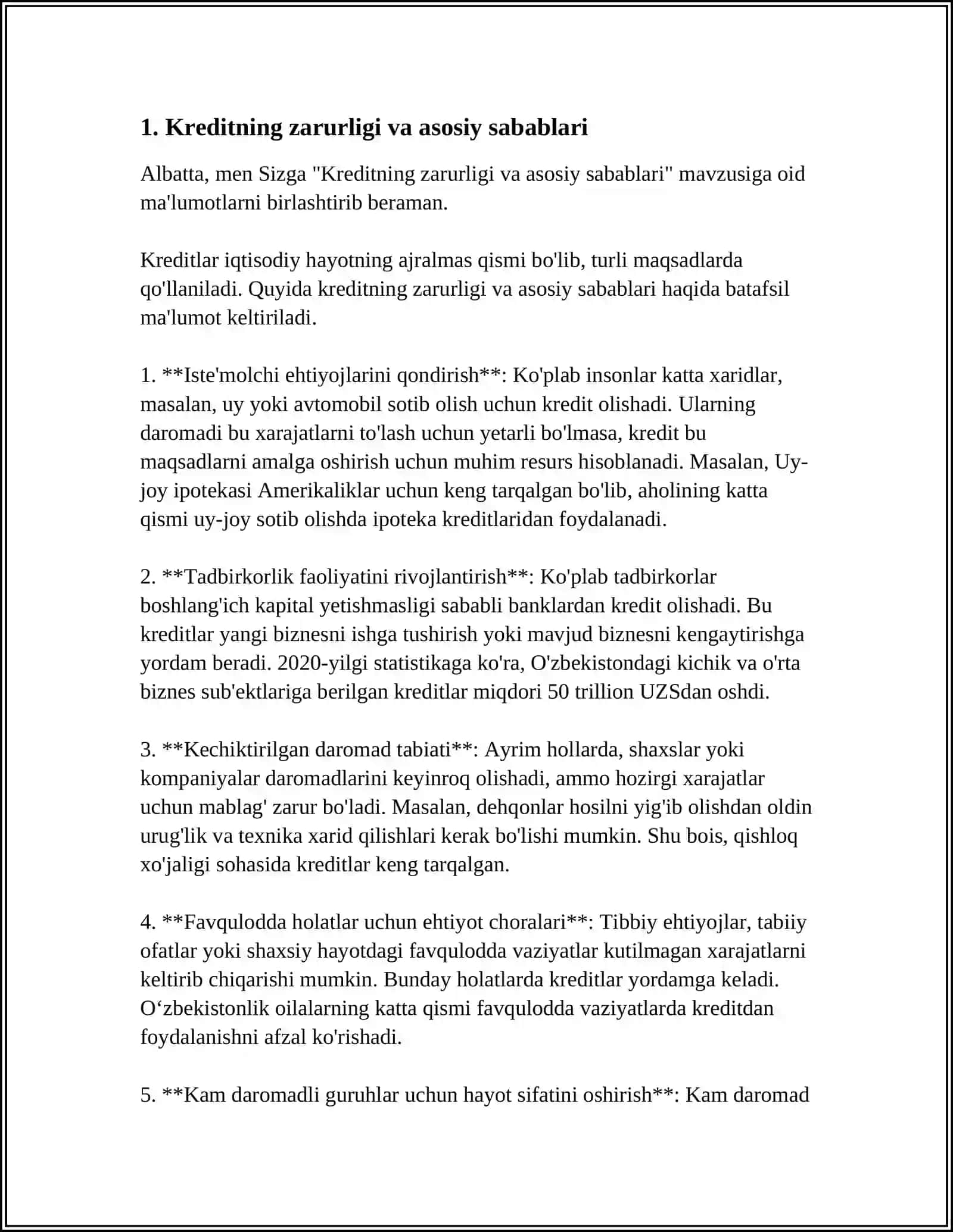 KREDITNING ZARURLIGI, FUNKSIYALARI, TURLARI VA SHAKLLARI 4