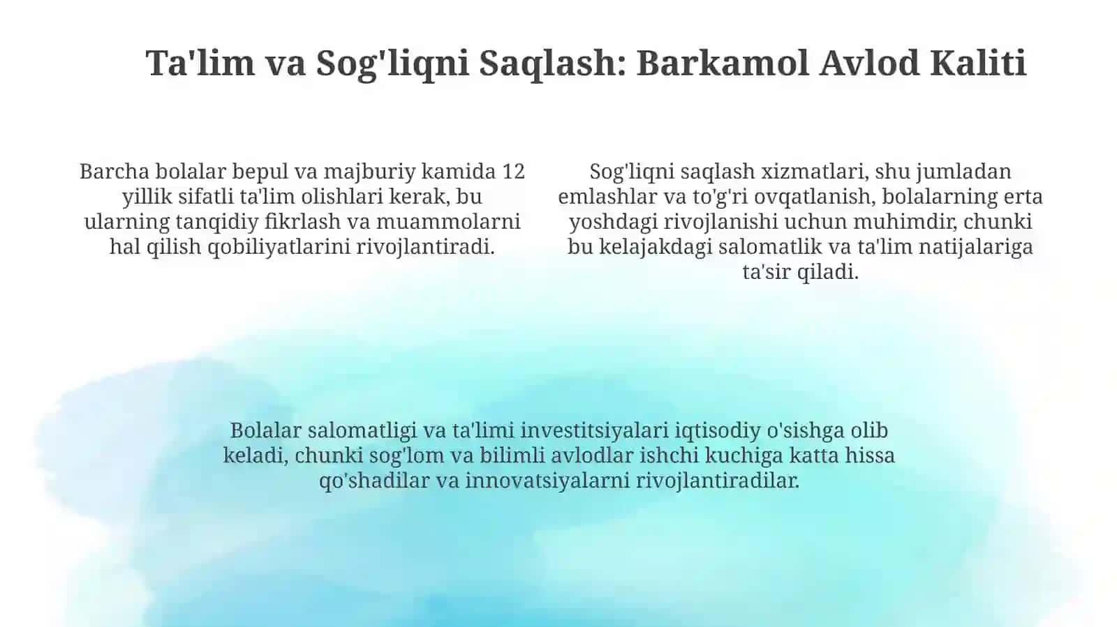 Bolalarga Dunyoni Berish: Asosiy Huquqlar va Imkoniyatlar 4
