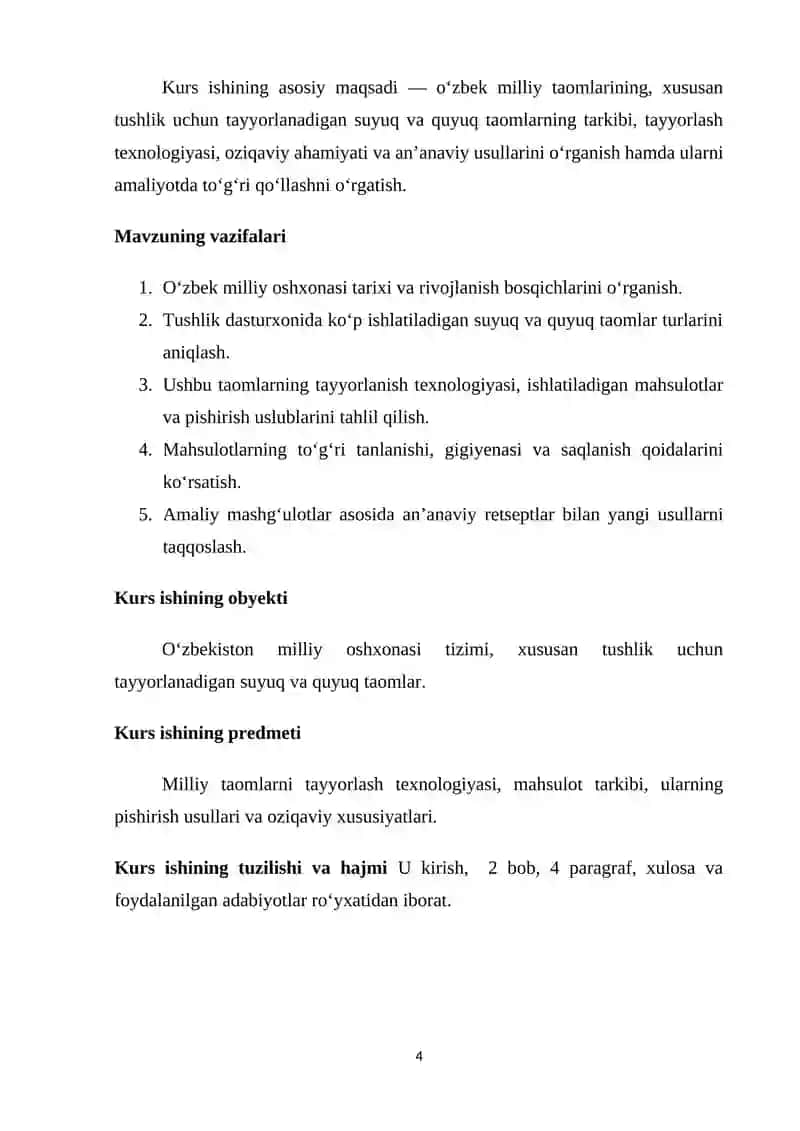 MILLIY QADRIYAT VA ANʼANALAR ORQALI O‘QUVCHILARNI TARBIYALASH MAQSADI MILLIY TAOM TAYYORLASH.TUSHLIK DASTURXONI UCHUN SUYUQ VA QUYUQ TAOMLAR TAYYORLASH TEXNOLOGIYASI 4