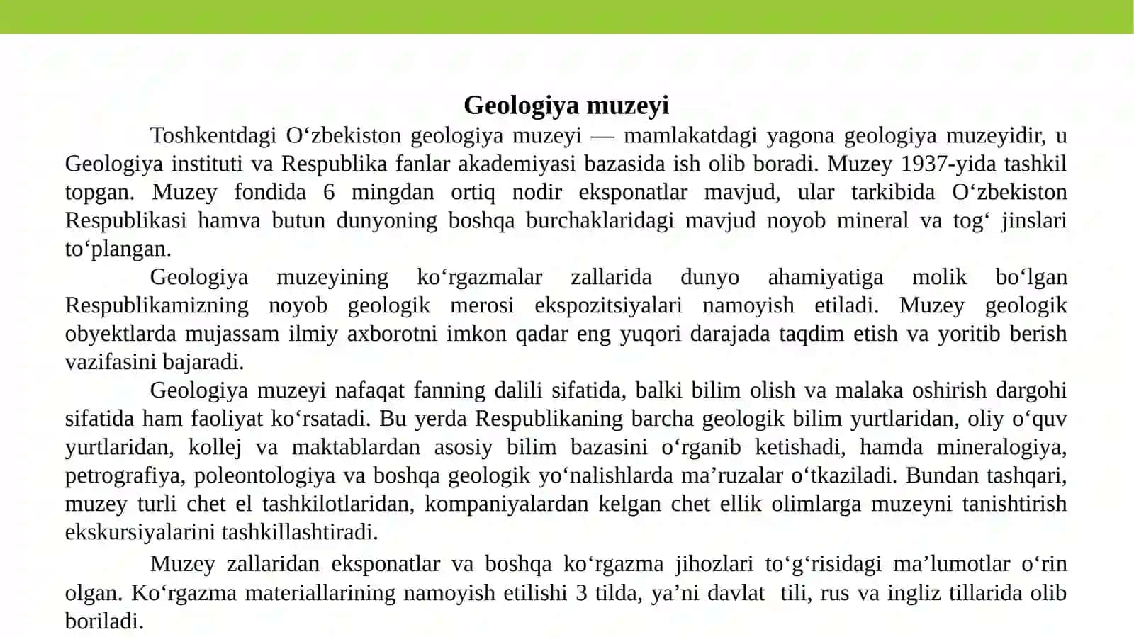MUZEYLAR– O‘TMISH VAKELAJAK ORASIDAGI KO‘PRIK 4