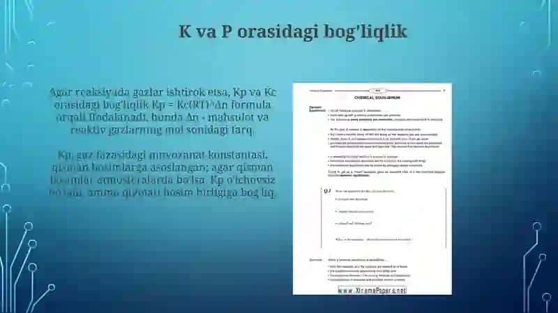 Muvozanat konstantalari va ular orasidagi bog'liqlik jarayonlari 4