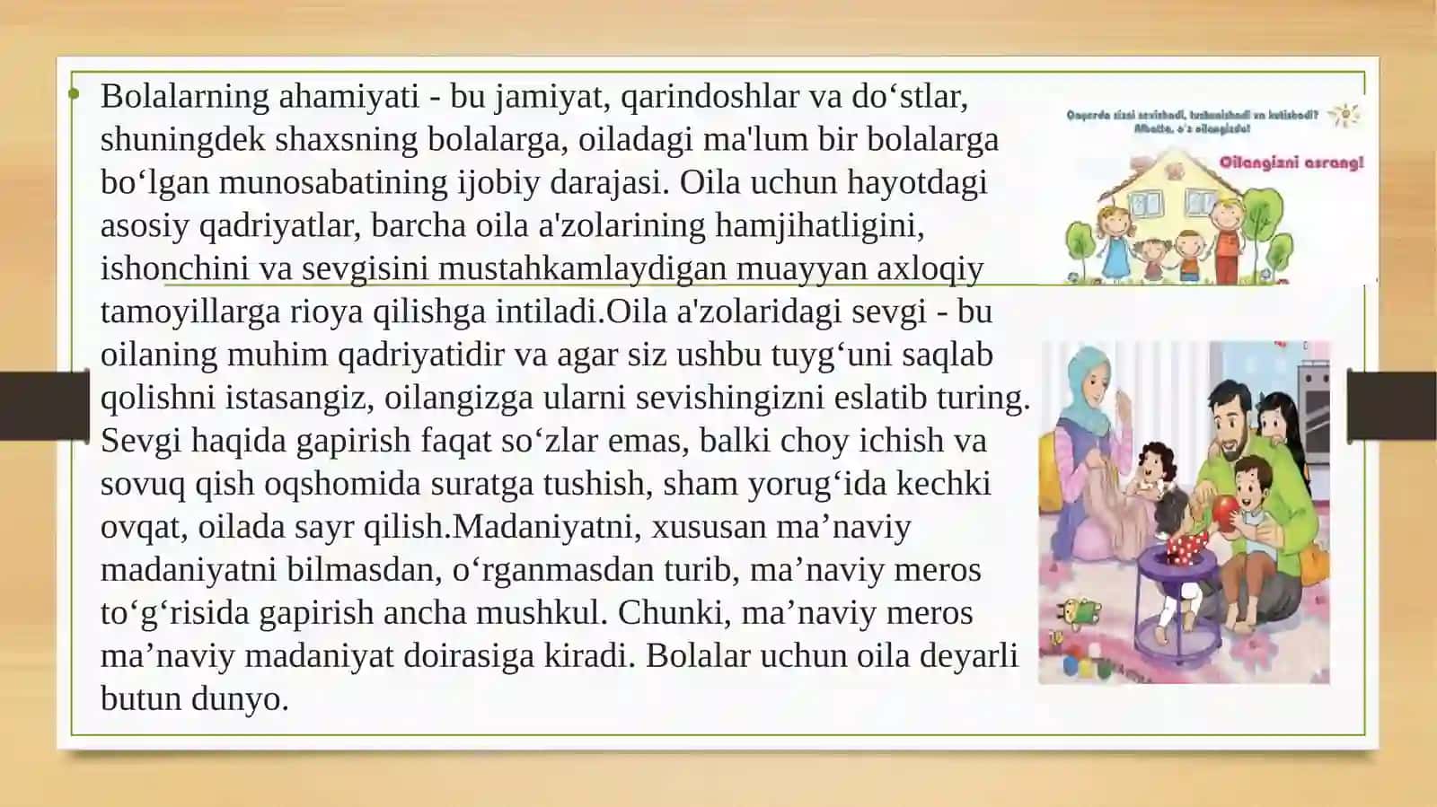 Oila va oilaviy qadriyatlar ma’naviy madaniyatning bosh omili. 4